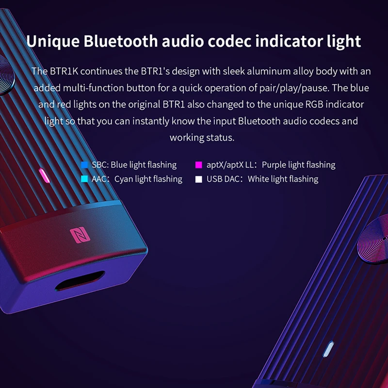 FIIO BTR1K беспроводной Bluetooth 5,0 портативный усилитель для наушников с шумоподавлением USB DAC аудио приемник с микрофоном Поддержка NFC