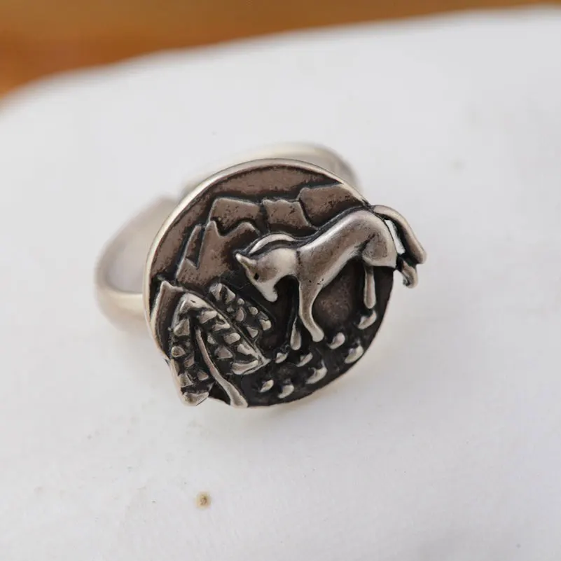 Женское кольцо из серебра 100% пробы регулируемый размер|thai silver ring|horse ringrings for women |