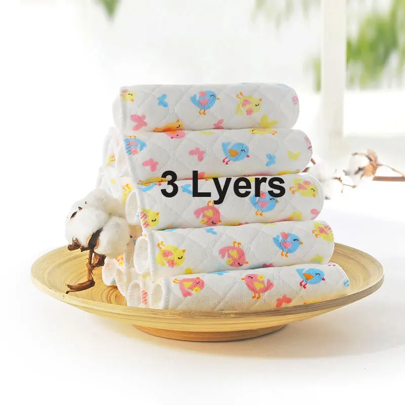 Chick 3 Layers 10 шт./лот экологический хлопок детские вкладыши для подгузников арахиса детские подгузники вкладыши многоразовый тканевый подгузник для новорожденных салфетка - Цвет: Chick 3 Layers