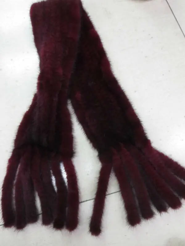 

Fashion /women's real Mink Fur handmade Knitted Double Tassel Scarf / wine red