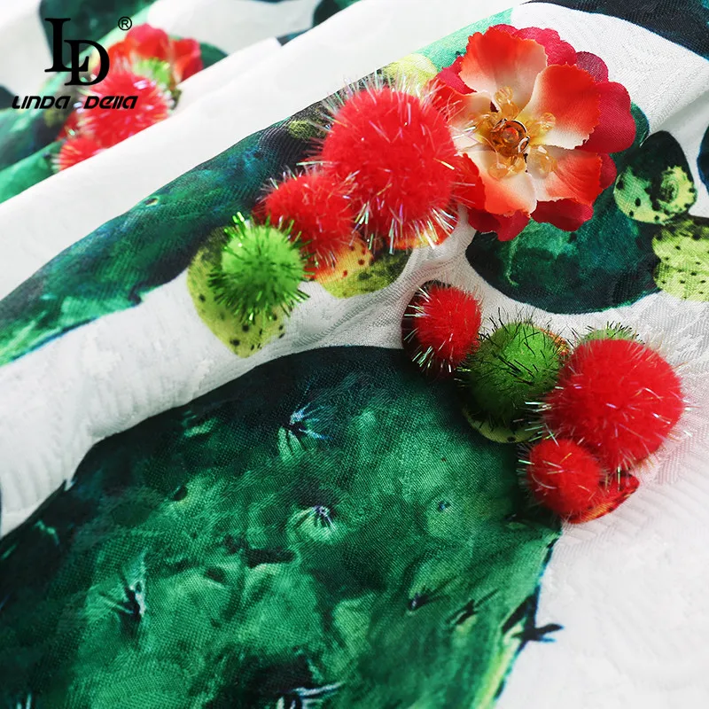 Cuerly 2019 Fashion Summer square collar Dress Women's Sleeveless Crystal Beading Green plant Cactus Printed Casual Dresses | Женская