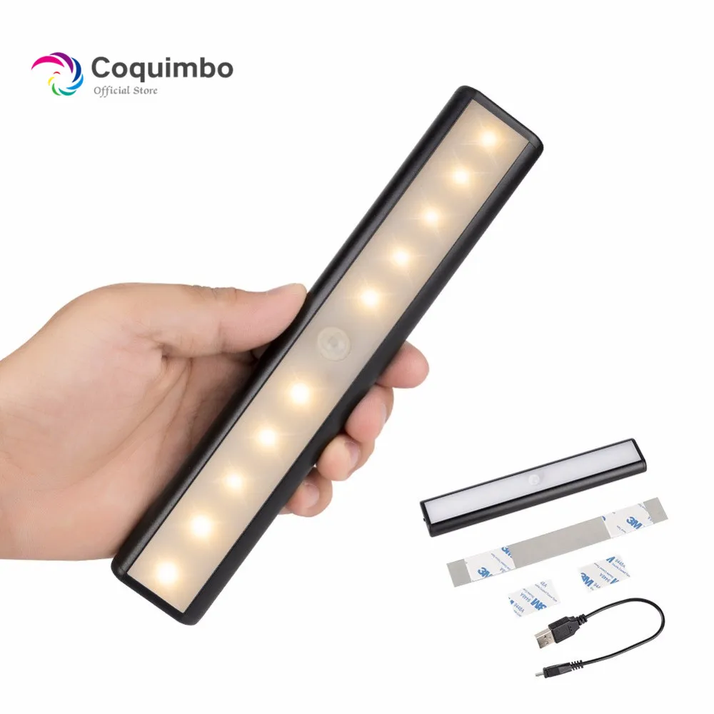 10 SMD 2835 шкаф датчик движения Ночной светильник с магнитом 3 режима 180Lm теплый/белый