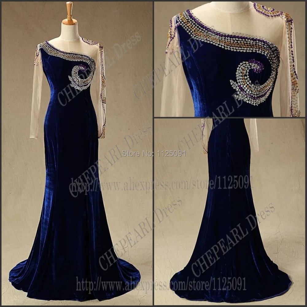 Платье знаменитости Myriam вечернее бархатное платье с длинным рукавом бусинами