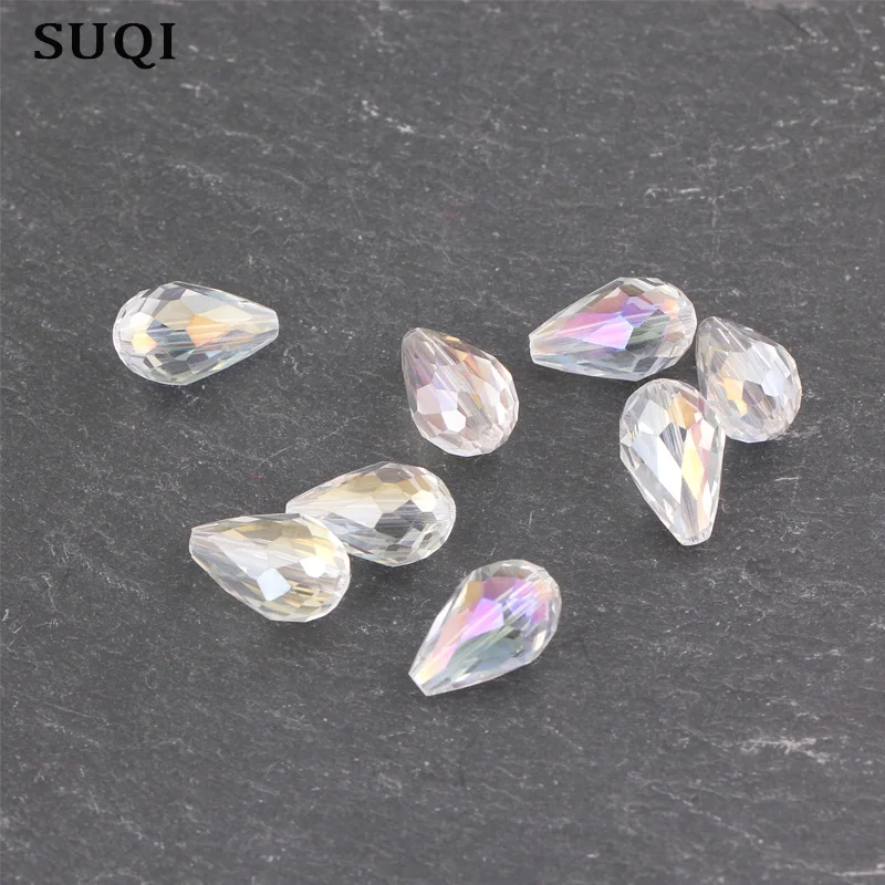 Цветные прямые капли воды с отверстиями 10 шт граненые хрустальные чешские