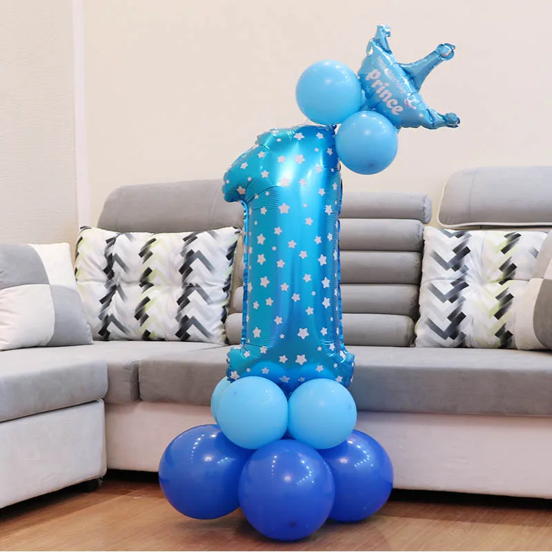 1set Blue Pink Foil Number Balloon Air Ballons Baloons Crown Anniversary Baby Shower Kids Happy Birthday Boy Girl | Дом и сад