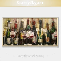 pop fine art hand painted high quality wine glass oil painting on canvas red wine champagne oil painting for kitchen decoration