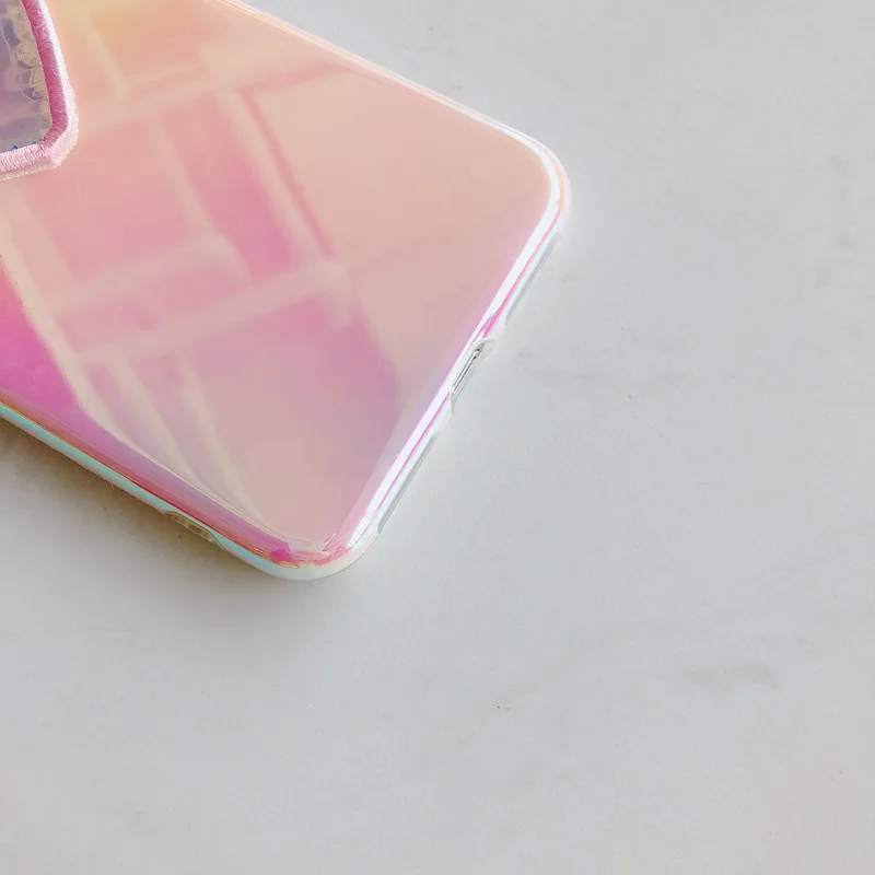 Colorful embroidery heart Pink Phone Case For iPhone X XS Max XR 6s 6 7 8 Plus Laser gradie Cover Fitted |
