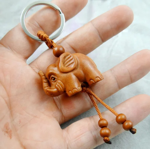 Mahogany Three-dimensional Engraving Key Chain Lifelike Elephant Pendant Ring Jewelry Gift For Car Accessories L15 | Украшения и