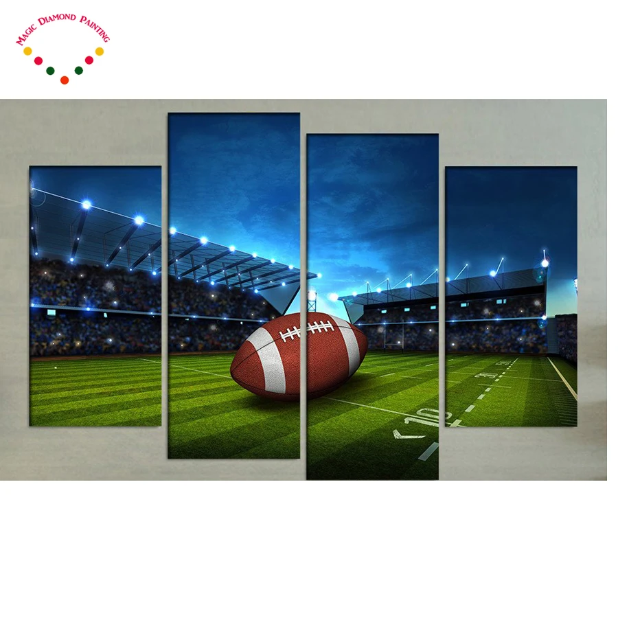 

New diamond painting 4Pcs/sets modern Art Football In Green Field home decoration,diamond embroidery mosaic decorative style