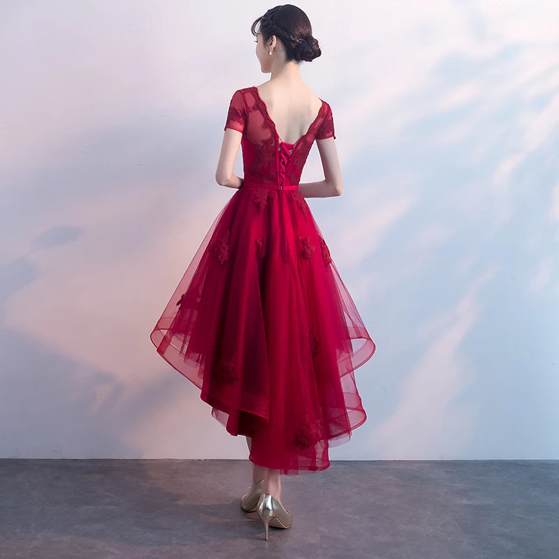 Luxury High Low Prom Dresses Elegant Short Front Long Back Red Prom Dresses With Cap Sleeves Plus Size Prom Gown