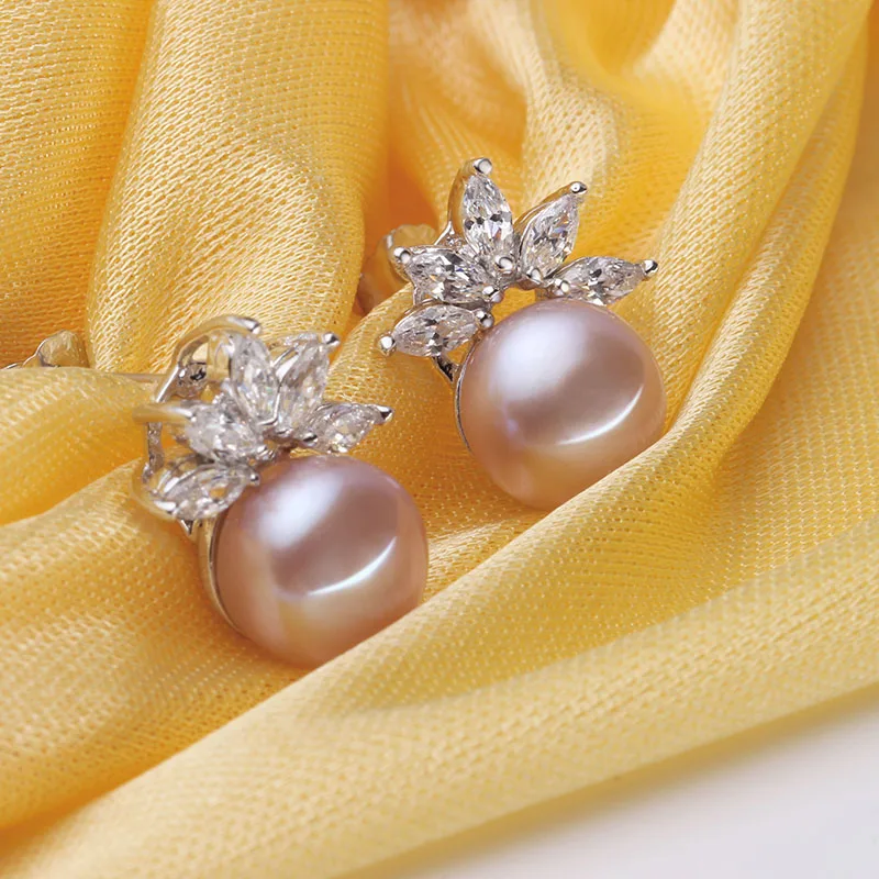 

2019 Bohemia Natural Real Freshwater Jewelry Earrings For Friend Gift With 8-9mm Five Color 925 Sterling Silver Stud Earrings