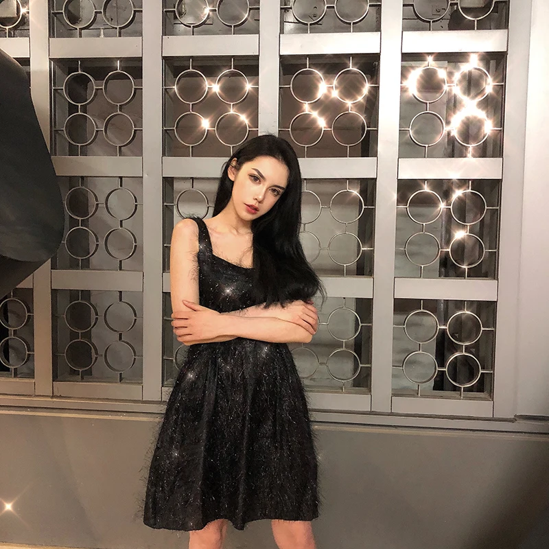 RUGOD 2018 Новое поступление Стильное женское платье Лето Осень однотонное блестящее