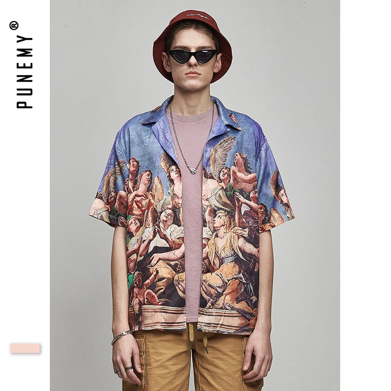 Angle Character забавная Мужская свободная футболка с принтом отложным воротником