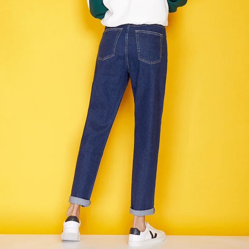 LEIJIJEANS новые осенние высокие уличные плиссированные темно синие с высокой талией