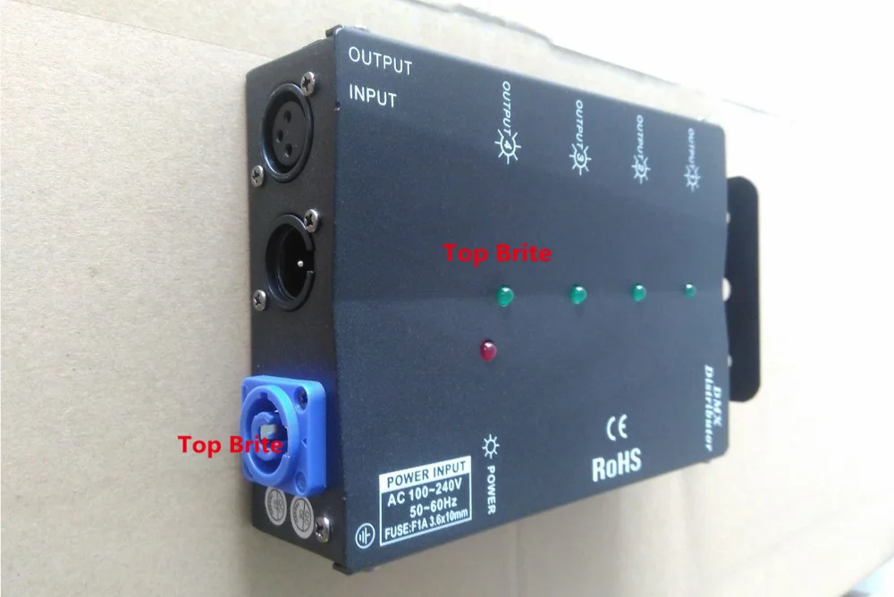 Лучшая цена 1xlot четырехходовой DMX разветвитель DMX512 светильник сценического светильник усилитель сигнала 4 Way DMX распределитель для сценического оборудования