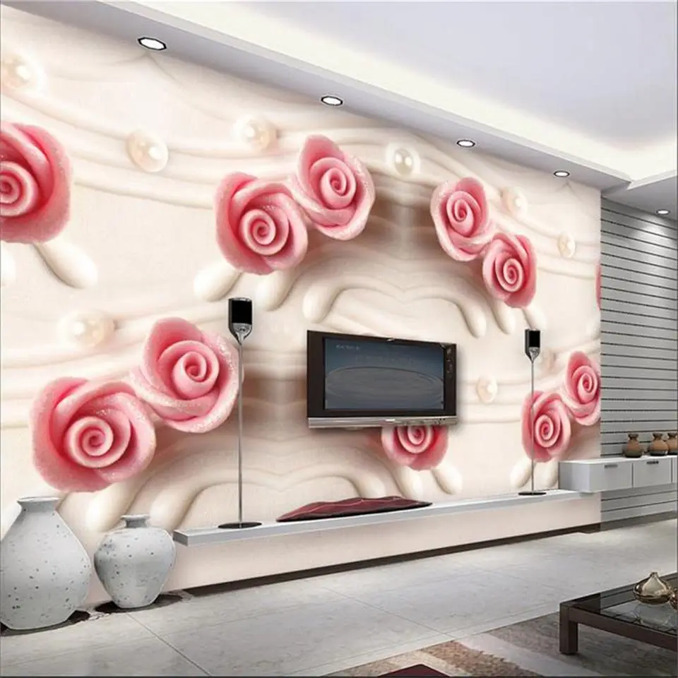 

3D-обои на заказ, фотообои для гостиной с рельефным изображением цветов, роз, дивана, телевизора, фоновые настенные 3D-обои