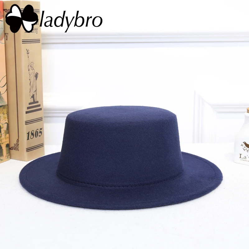 002 Ladybro, имитация шерсти, шляпа для мужчин, плоская шляпа для женщин, фетровая шляпа с широкими полями, фетровая шляпа, женская кепка, Женская кепка, шляпа для женщин - Цвет: 002