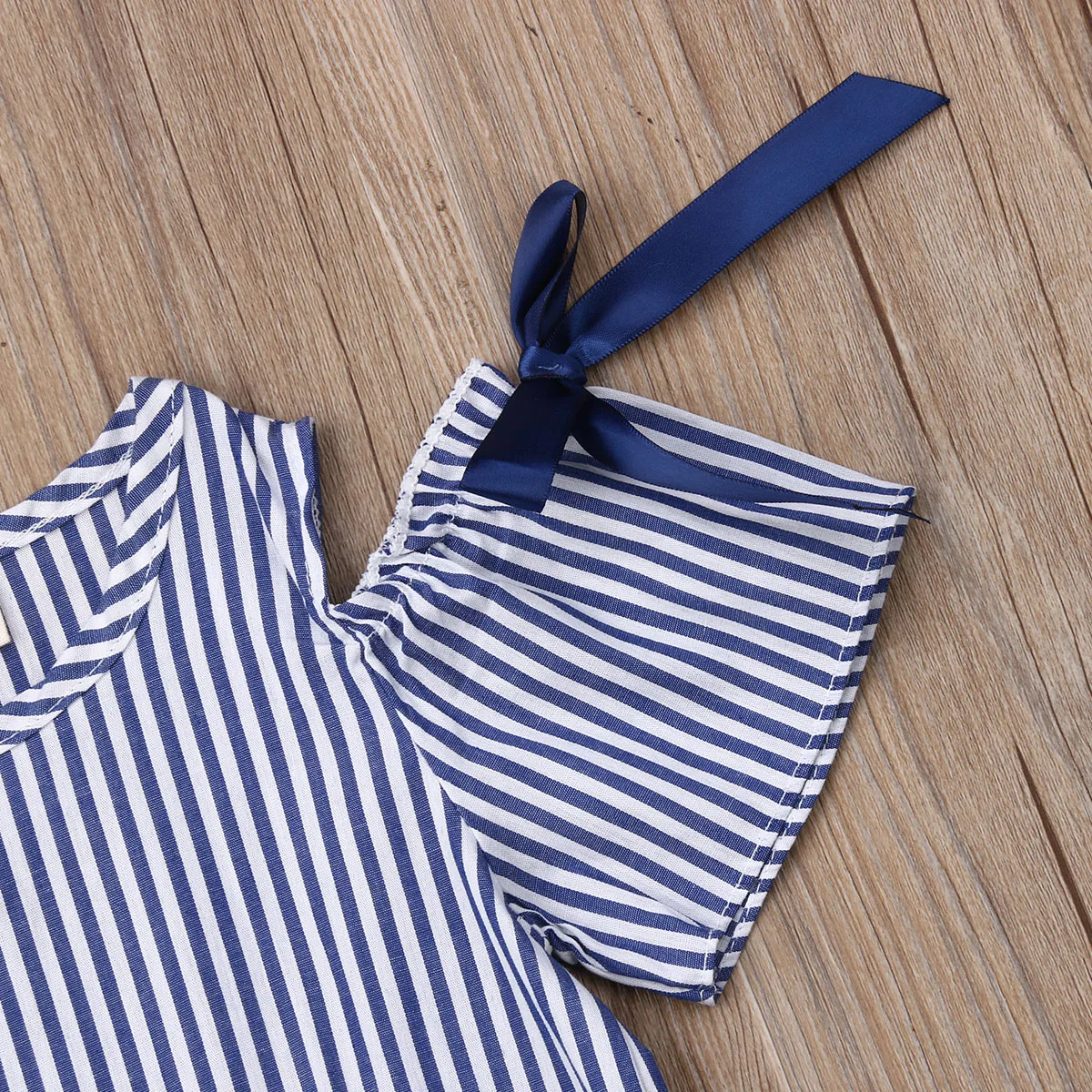 Летнее От 1 до 5 лет платье для маленьких девочек голубое Полосатое мини-платье