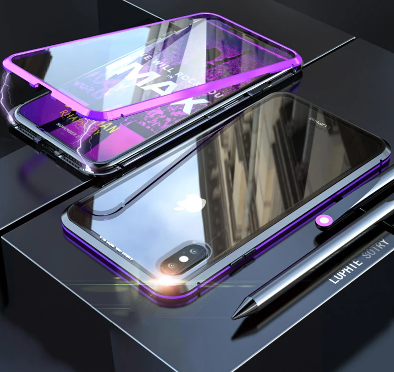Двустороннее стекло 360 Магнитная Адсорбция флип чехол для iPhone 11 Pro Max XS MAX XR XS X 8 Plus 7 6 6 S магнит передняя+ задняя крышка
