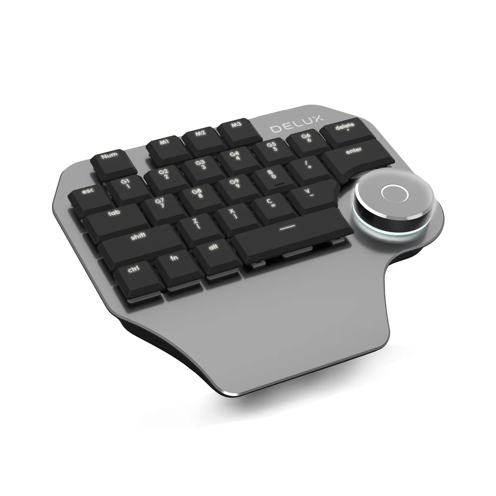 Grey Keyboard Only Delux T11 Проводная дизайнерская смарт-клавиатура с циферблатом+ M618 Мини Bluetooth беспроводная эргономичная Вертикальная мышь комплект для геймера - Цвет: Grey Keyboard Only