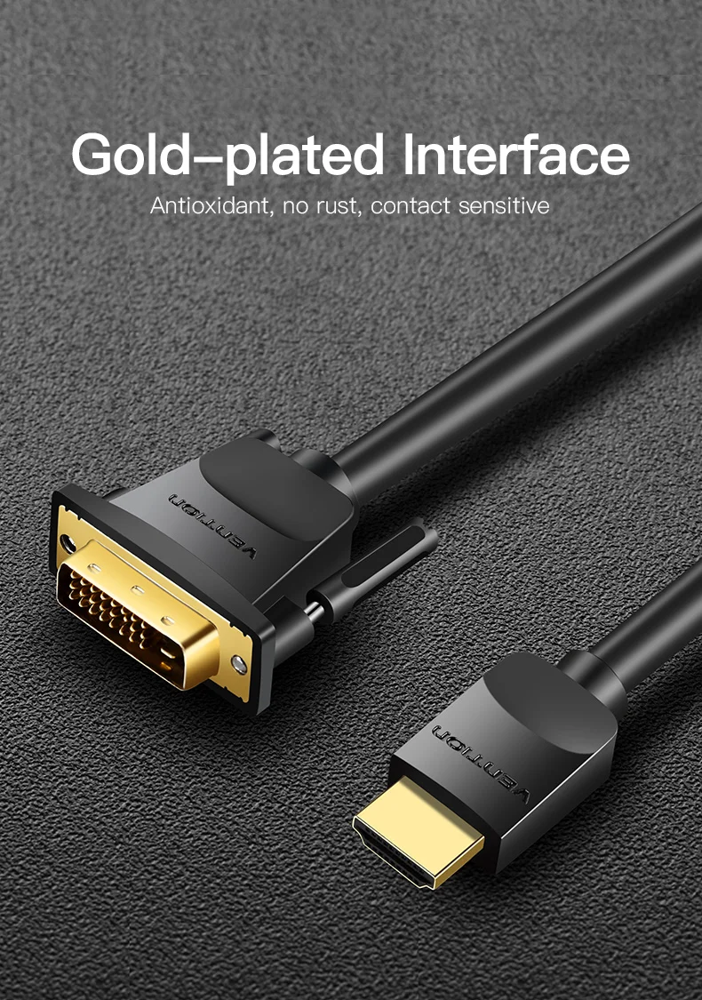 Vention Кабель HDMI-DVI 1m 2m 3m 5m DVI-D 24+ 1 Pin поддержка 1080P 3D Высокоскоростной HDMI кабель для lcd DVD HDTV xbox проектор PS3