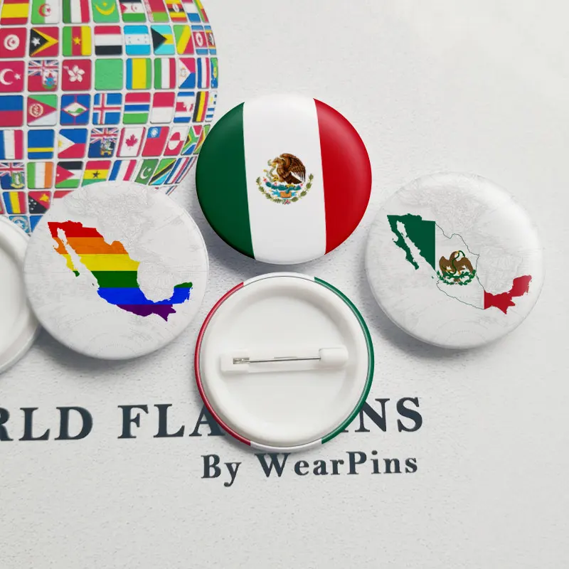 

Mexico Flag Map Tin Button Pins LGBT Gay Rainbow Pride Tin Button Badges