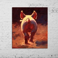 high quality professional factory skilled painter handmade pig tail oil painting on canvas pigs ass painting for kitchen decor