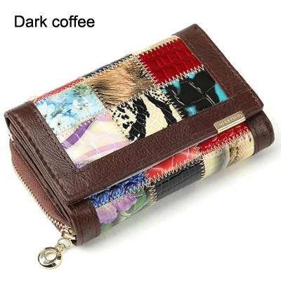 Dark coffee Женский роскошный брендовый модный кошелек из натуральной кожи в стиле пэчворк, женский маленький кошелек, женский короткий дизайн FN447 - Цвет: Dark coffee