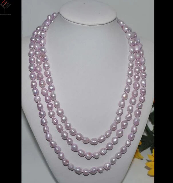 

50'' 127cm Women Jewelry necklace 9x10mm light purple barouque pearl handmade real natural freshwater pearl gift