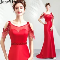 janevini luxury beading red wedding guest dress mermaid long sexy bridesmaid dresses illusion sequined formal party gowns 2019