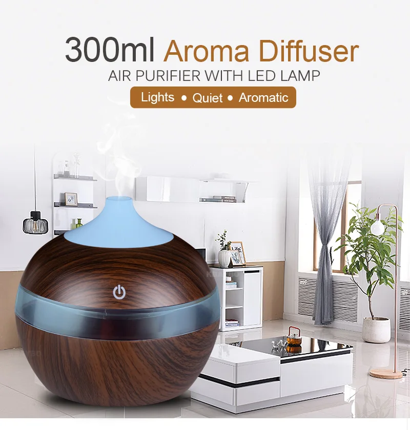 KEBEIER, 300 мл, мини-usb, увлажнитель воздуха, эфирные масла, диффузоры, деревянный Электрический увлажнитель, светодиодный, Ночной светильник, тумана для дома