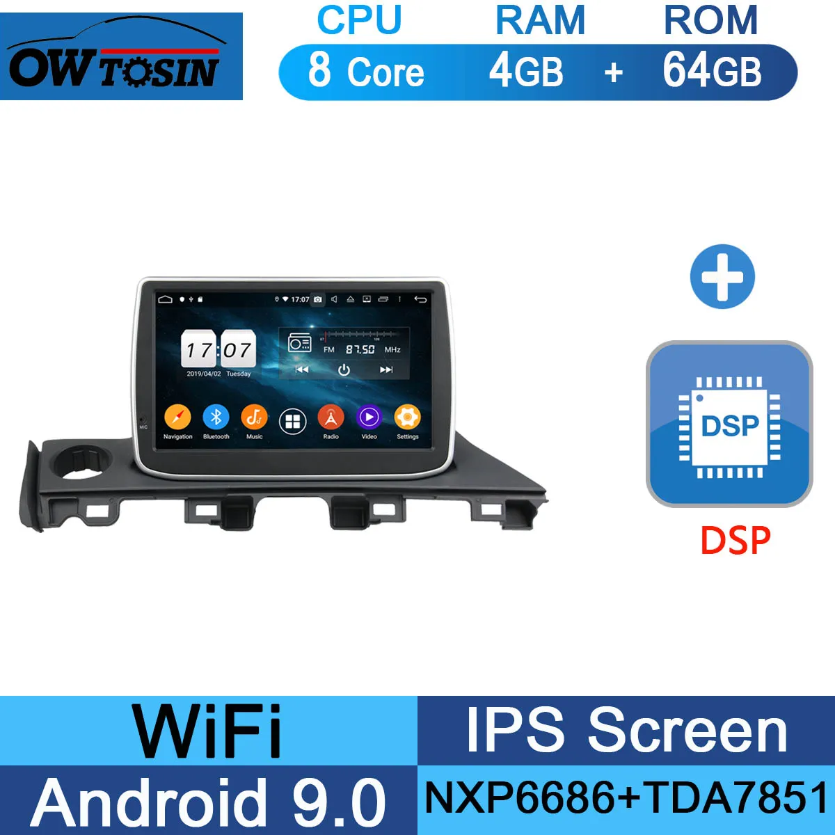 " ips 1920*1080 8 ядерный 4 Гб ОЗУ+ 64 Гб ПЗУ Android 9,0 автомобильный dvd-плеер для Mazda 6 III 3 GJ Atenza dzda6 DSP радио gps - Цвет: 64G DSP