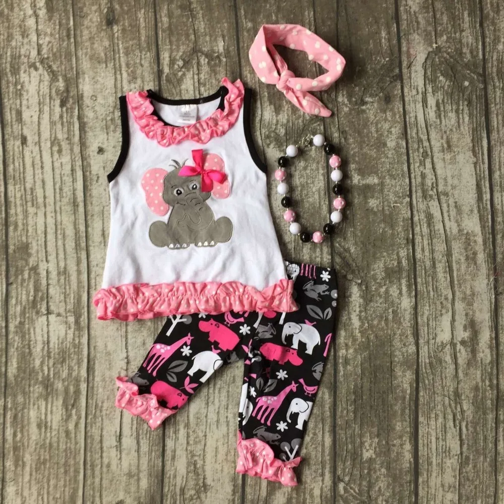 baby Girls Summer clothes children cute elephant top outfits girls ruffle capri pant clothing with accessories | Детская одежда и