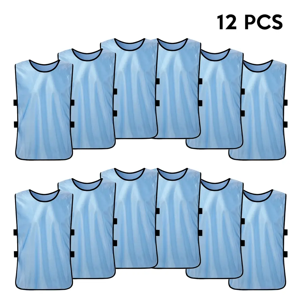 Light blue 12pcs Взрослые 12 шт футбольные пинни быстросохнущая футбольная безрукавка майки Scrimmage спортивный жилет дышащий командный тренировочный нагрудник нагрудники для футбола - Цвет: Light blue 12pcs