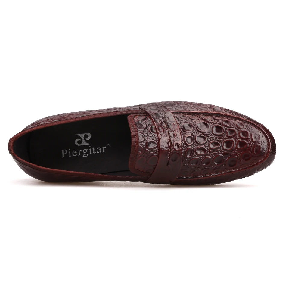 Piergitar 2018 new style Marble Embossing Brown Genuine Leather Loafers Men Casual shoes Men's Flats SIze US 4-17 Free shipping | Обувь