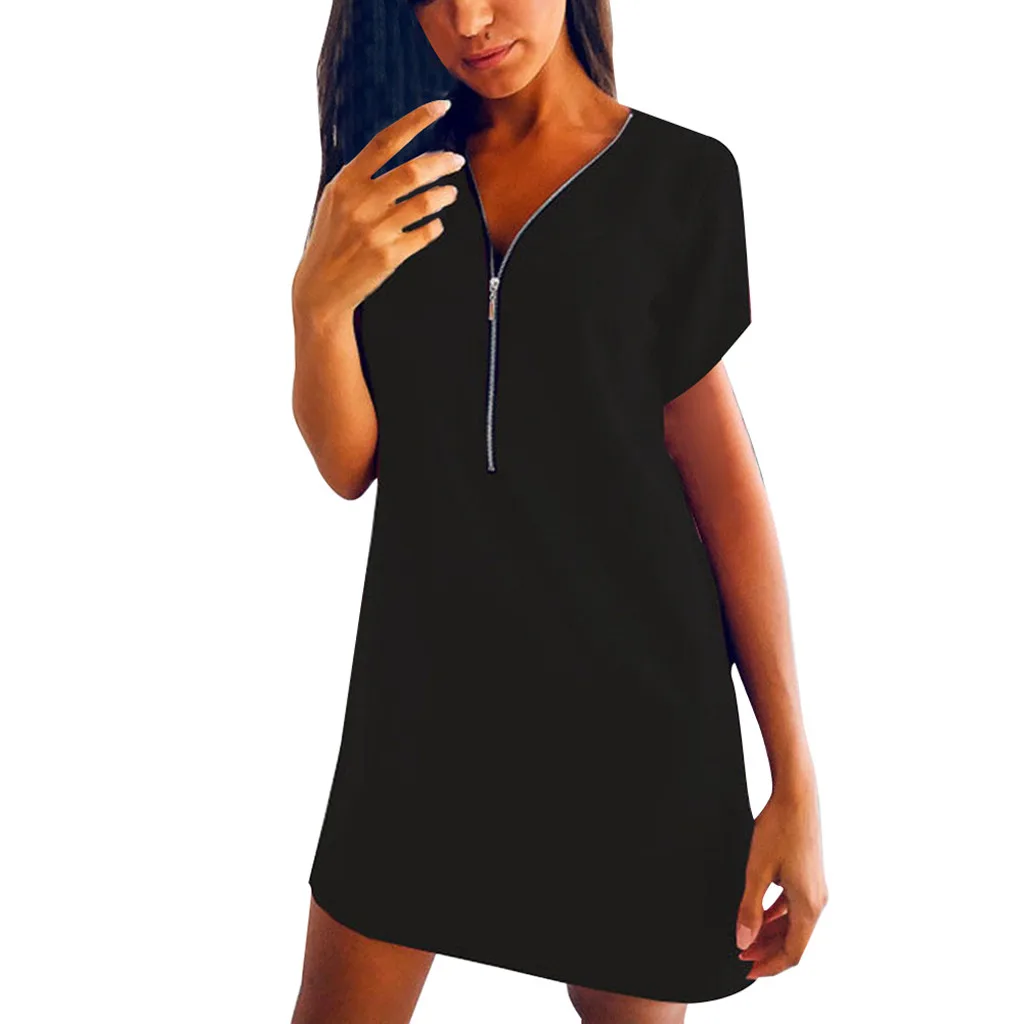 Летняя женская одежда женское однотонное платье с коротким рукавом и V образным