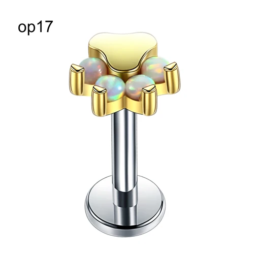 Gold OP17 1 шт. сталь Спираль пирсинг для уха Tragus шпилька внутренняя нить золото черный Лабрет пирсинг Лабрет штанги пирсинг хряща уха - Окраска металла: Gold OP17