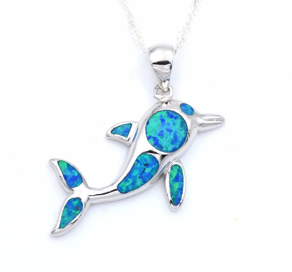 Милый голубой огненный опал прыжки Дельфин кулон ожерелье opal necklace set opal