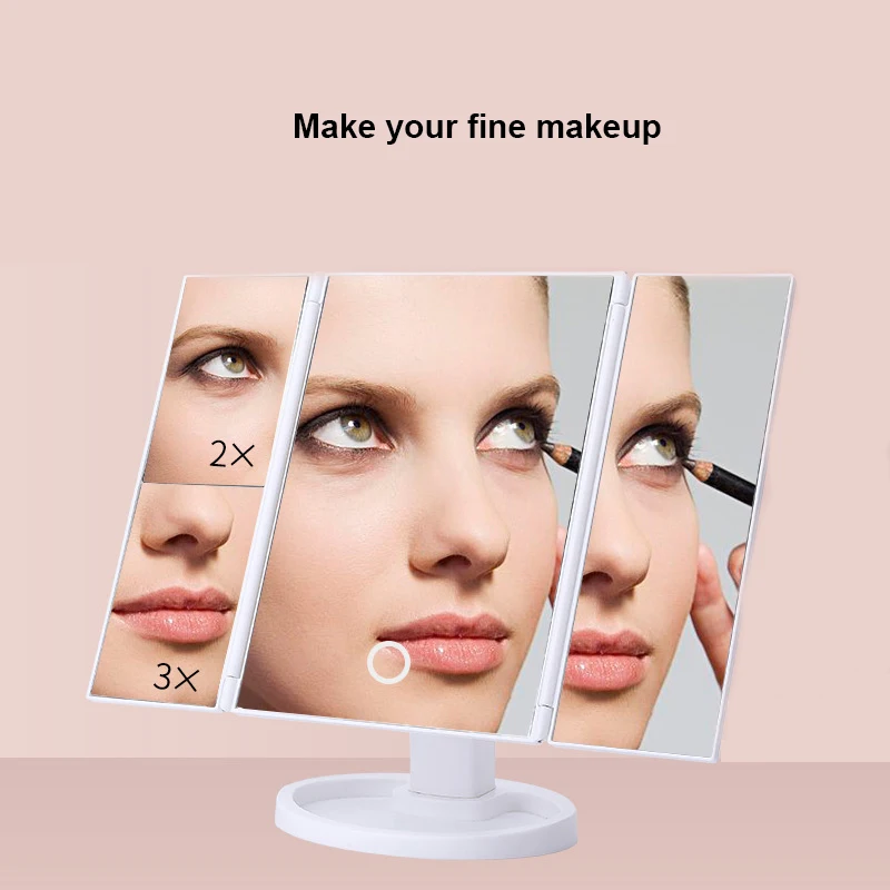 Складное зеркало для макияжа с сенсорным экраном 22 светодиода 2X/3X увеличительное