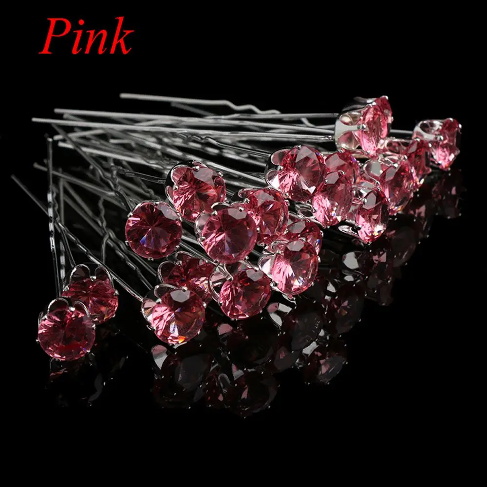 Pink 20 шт./упак. Лидер продаж модный прозрачный Кристалл Стразы шпильки Для женщин Заколки для волос Свадебные украшения для волос аксессуары - Цвет: Pink