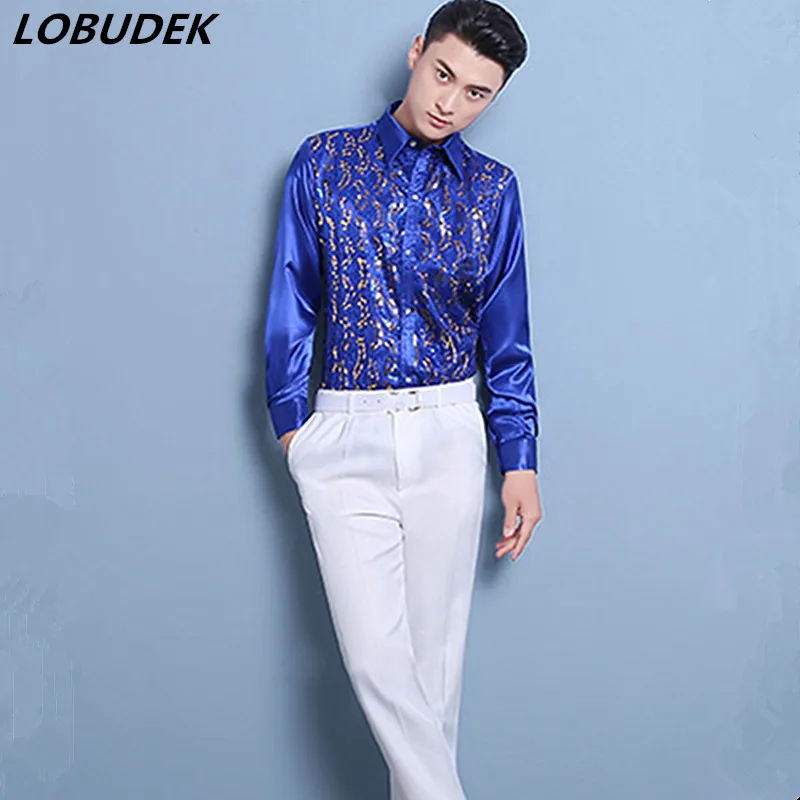 Мужские облегающие рубашки с длинным рукавом Formale яркая рубашка блестками костюм