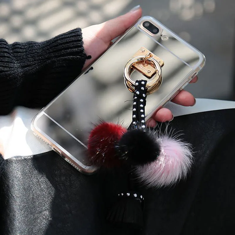 Мода Пушистый Мяч Телефон Case Для iphone 7 плюс 6 s Плюс Роскошные Кисточкой Кулон