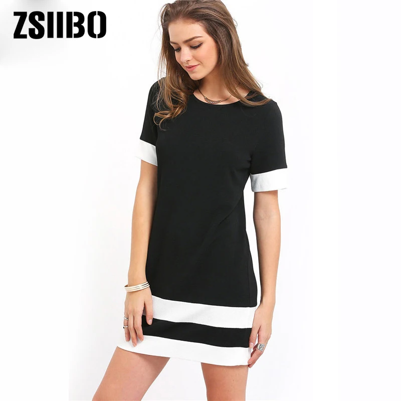 Женское пляжное платье повседневное свободное мини с круглым вырезом и коротким