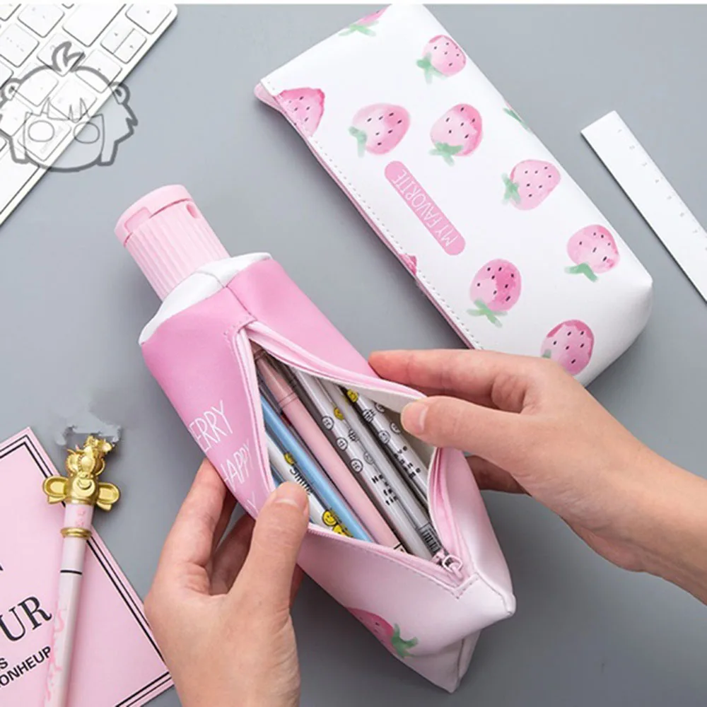 1 шт. зубная паста с ароматом клубники из искусственной кожи чехол карандаш