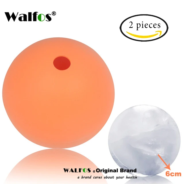 WALFOS 2 шт. пищевой большой шарик льда для виски 6 см Круглый виски силиконовый ледяной шар плесень большая сфера ледяной шар для виски производитель - Цвет: Оранжевый