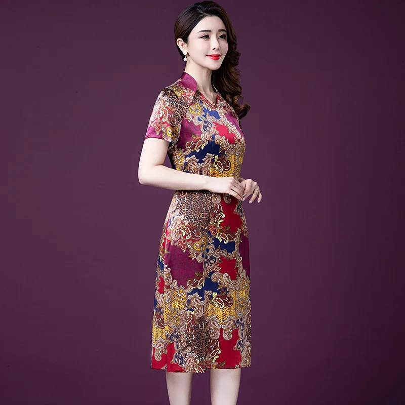 5XL Plus Size Dresses Women Imitate Real Silk Dress Fashion Mother Summer Print Party Vestidos Elegant High Quality W985 | Женская