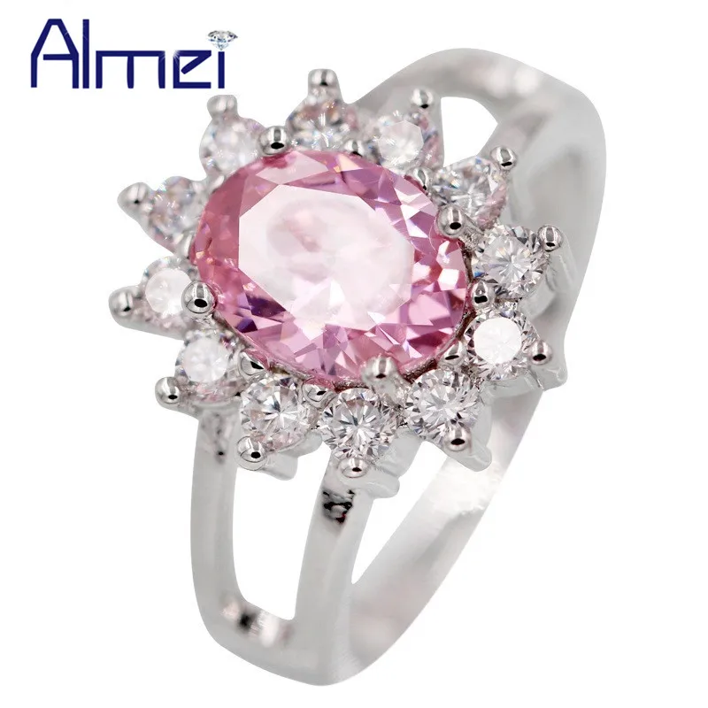 Almei Серебряные Кольца для Женщин Кольцо Розовый CZ Циркон Анель Bague Ювелирные