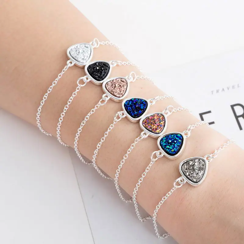 

ZWPON 2020 New Girls Geometric Triangle Drusy Druzy Bracelets for Women Christmas Jewelry Wholesale