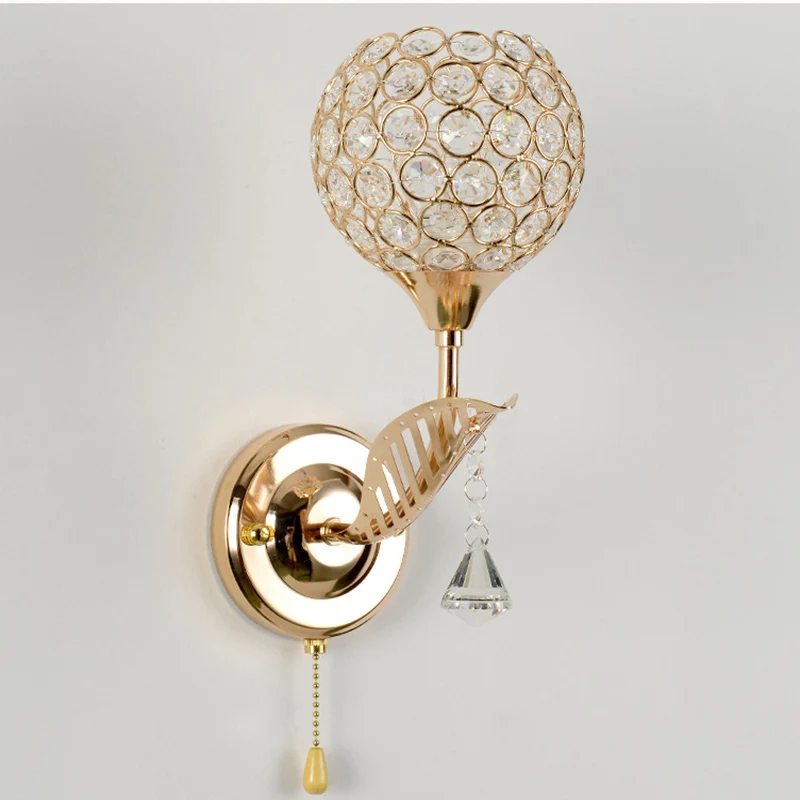 Круглый настенный светильник светодиодный с кристаллами для гостиной и спальни |