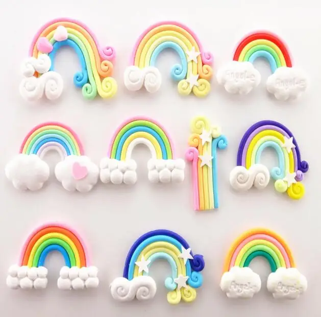 mix colors 10pcs 10 шт./лот 55*38 мм каваи мягкая глина Радуга Кабошоны ручной работы смолы материал DIY лук для волос Microlandschaft - Цвет: mix colors 10pcs